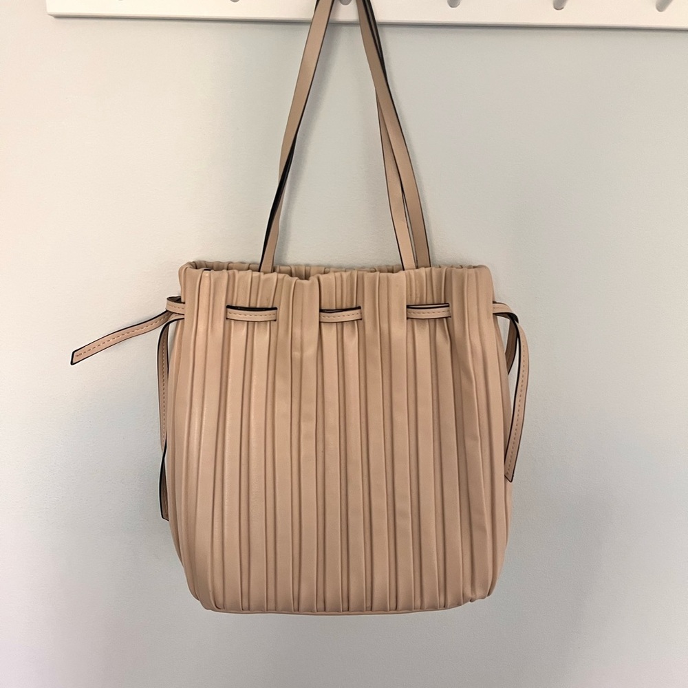 Zara Beige Pleated Tote Bag